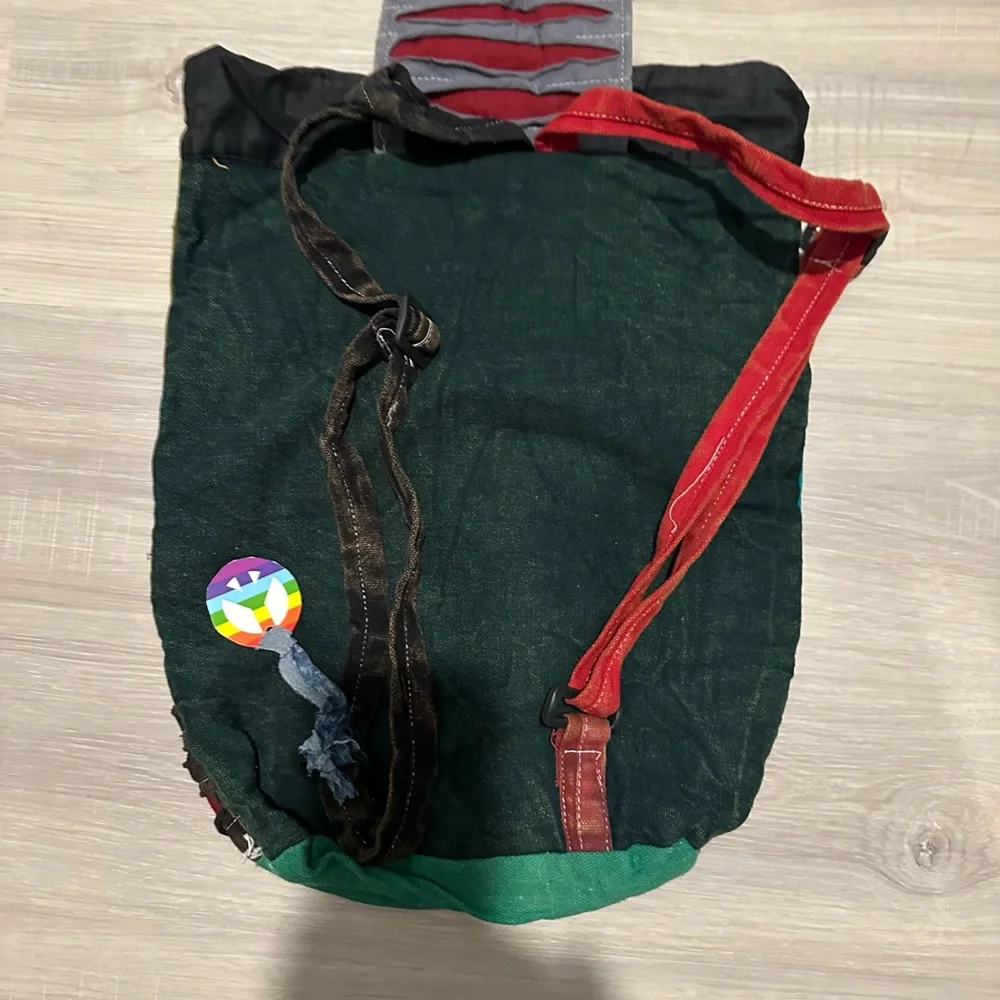 Colorful Patchwork Backpack.   TURQ - Picture 2 of 2